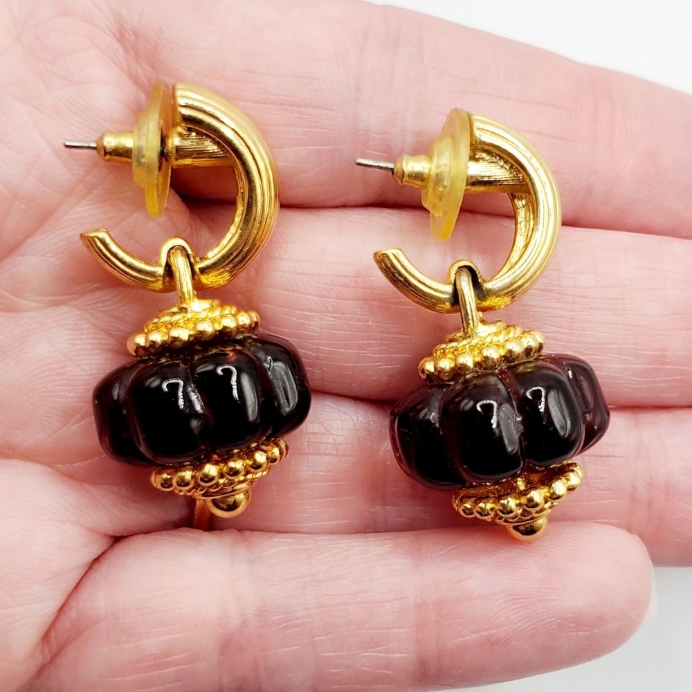 SALE! Swavorski Authentic RARE amethyst purple gold earrings vintage stamped euc - Picture 3 of 12